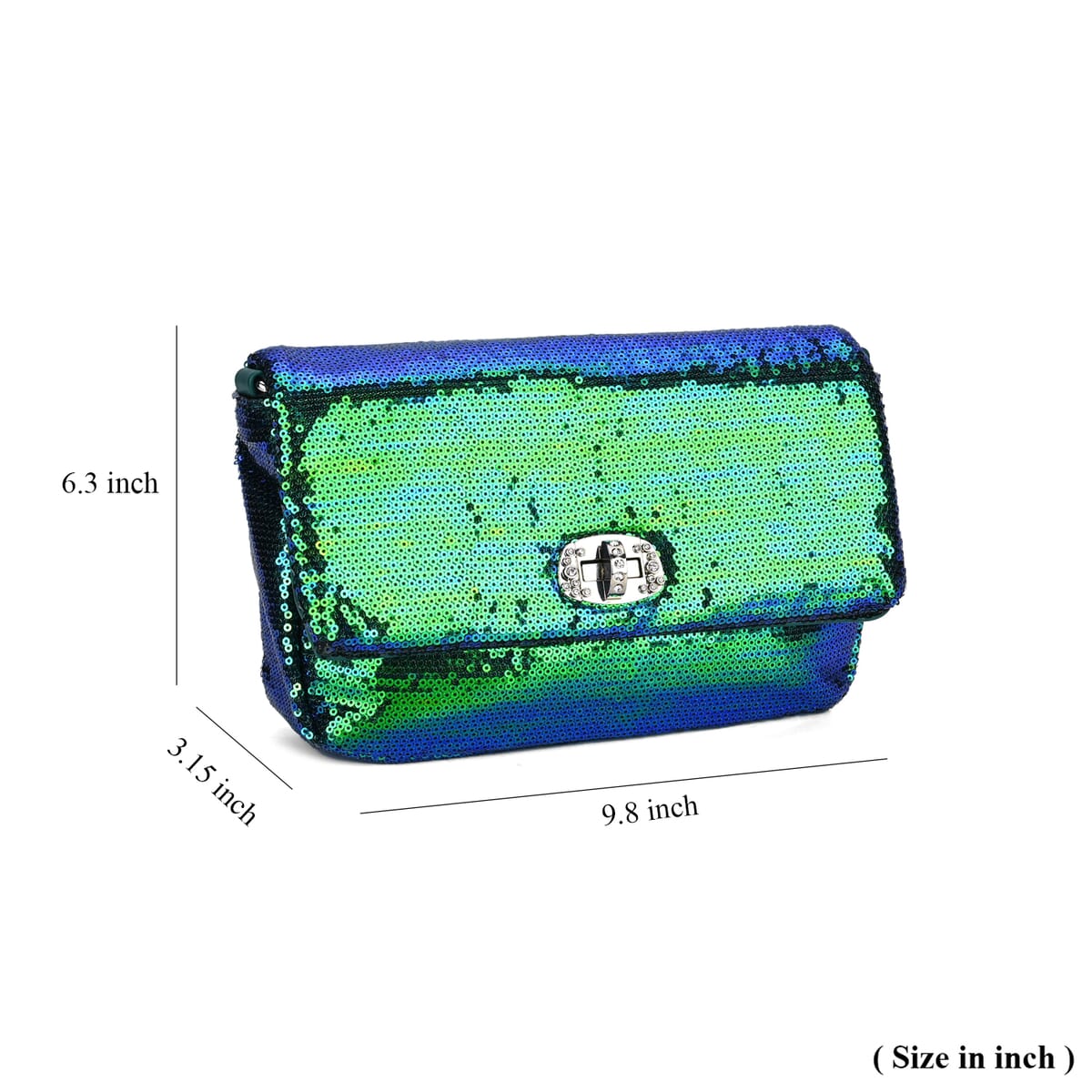 Green Sequin and Faux Leather Crossbody Bag with Dual Metal Chain Strap 47 Inches image number 7