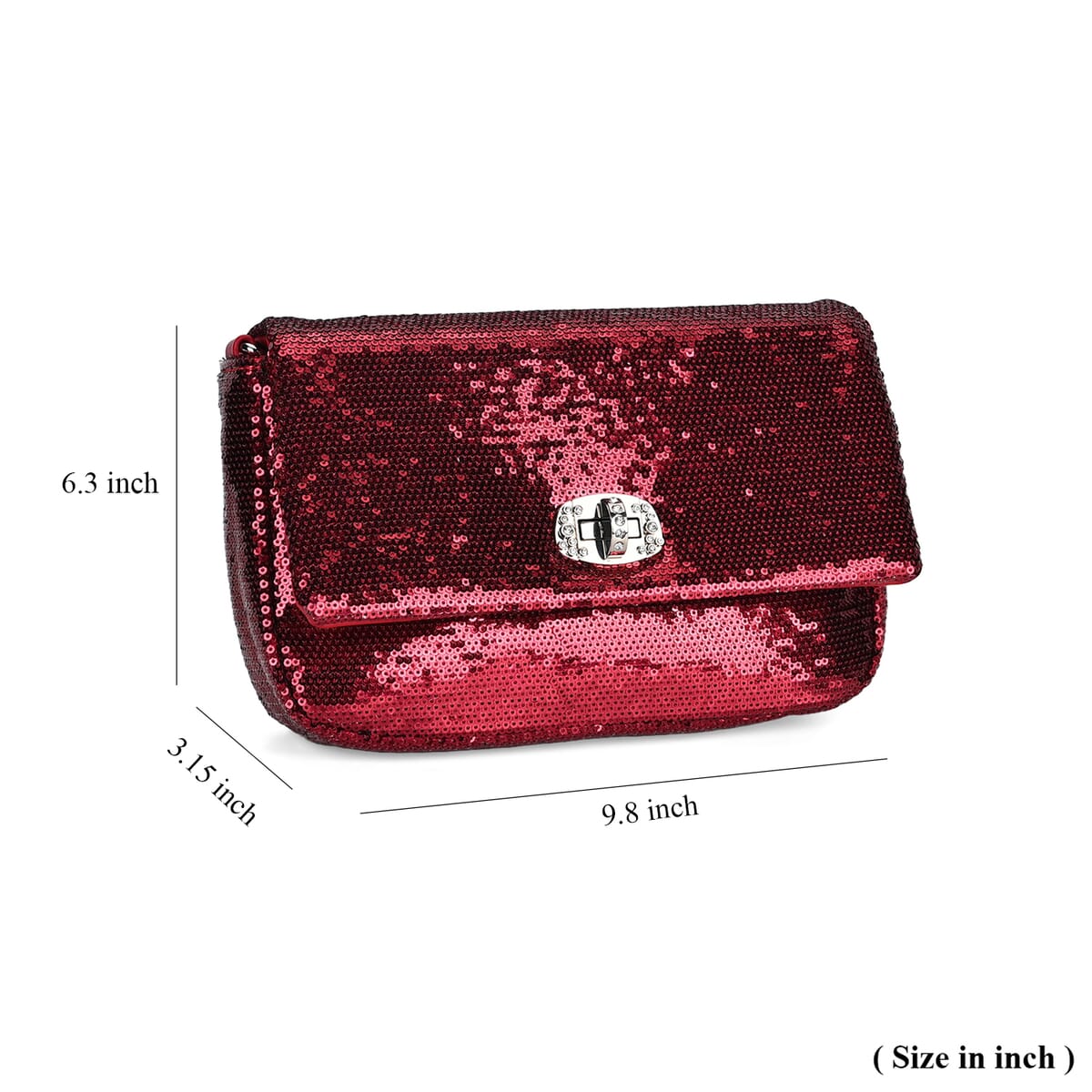 Red Sequin and Faux Leather Crossbody Bag (9.8x3.15x6.3) with Dual Metal Chain Strap (47) image number 7
