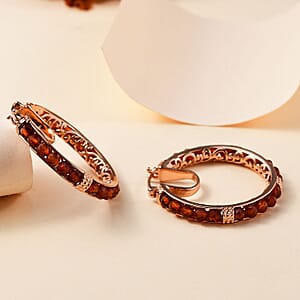 Karis Ratnapura Hessonite Garnet 21.00 ctw Hoop Earrings in 18K RG Plated