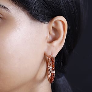 Karis Ratnapura Hessonite Garnet 21.00 ctw Hoop Earrings in 18K RG Plated