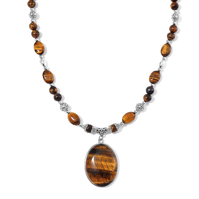 Tigers Eye 300.00 ctw Beaded Necklace in Silvertone 20 Inches