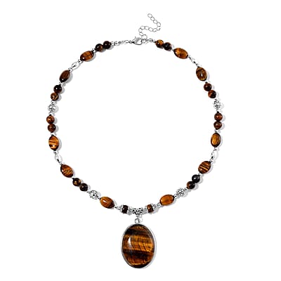 Tigers Eye 300.00 ctw Beaded Necklace in Silvertone 20 Inches
