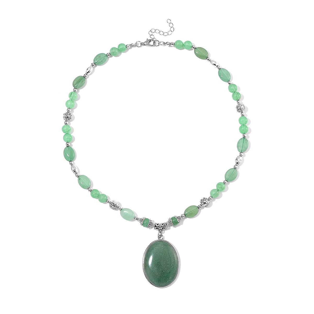 Green Aventurine 300.00 ctw Beaded Necklace in Silvertone 20 Inches  image number 2