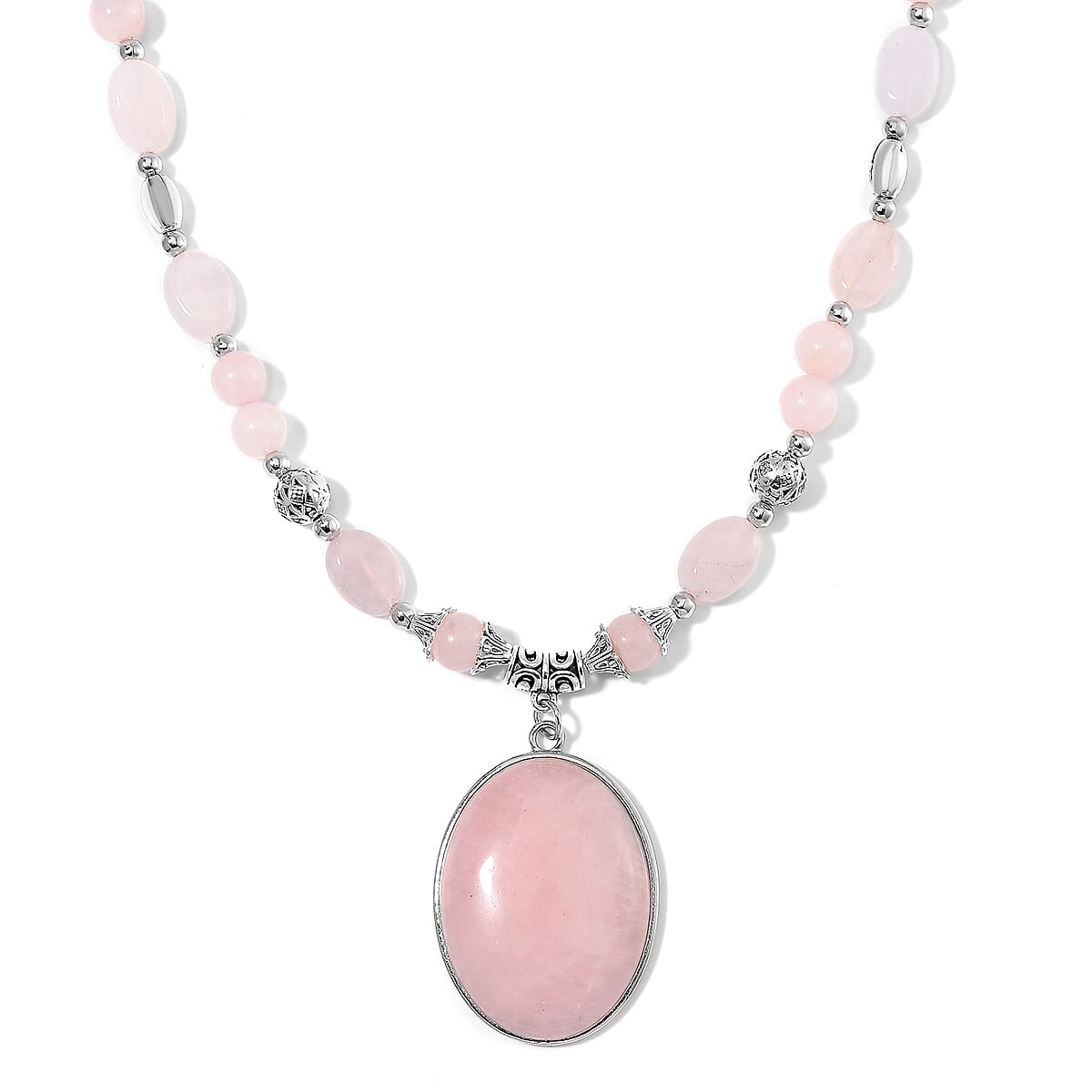 Galilea Rose Quartz 300.00 ctw Beaded Necklace in Sliverstone 20 Inches image number 0