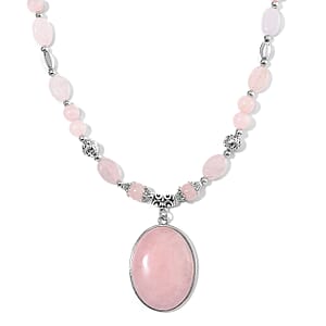 Galilea Rose Quartz 300.00 ctw Beaded Necklace in Sliverstone 20 Inches