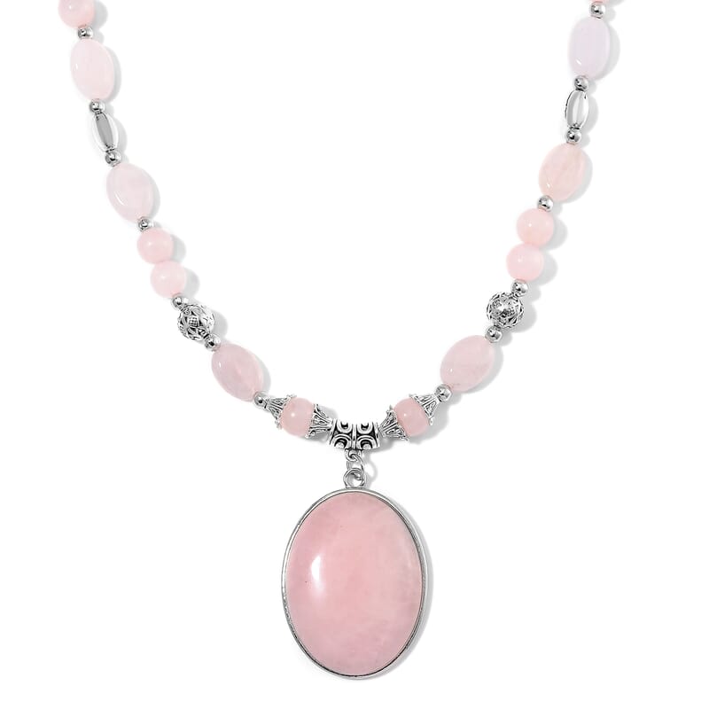 Galilea Rose Quartz 300.00 ctw Beaded Necklace in Sliverstone 20 Inches