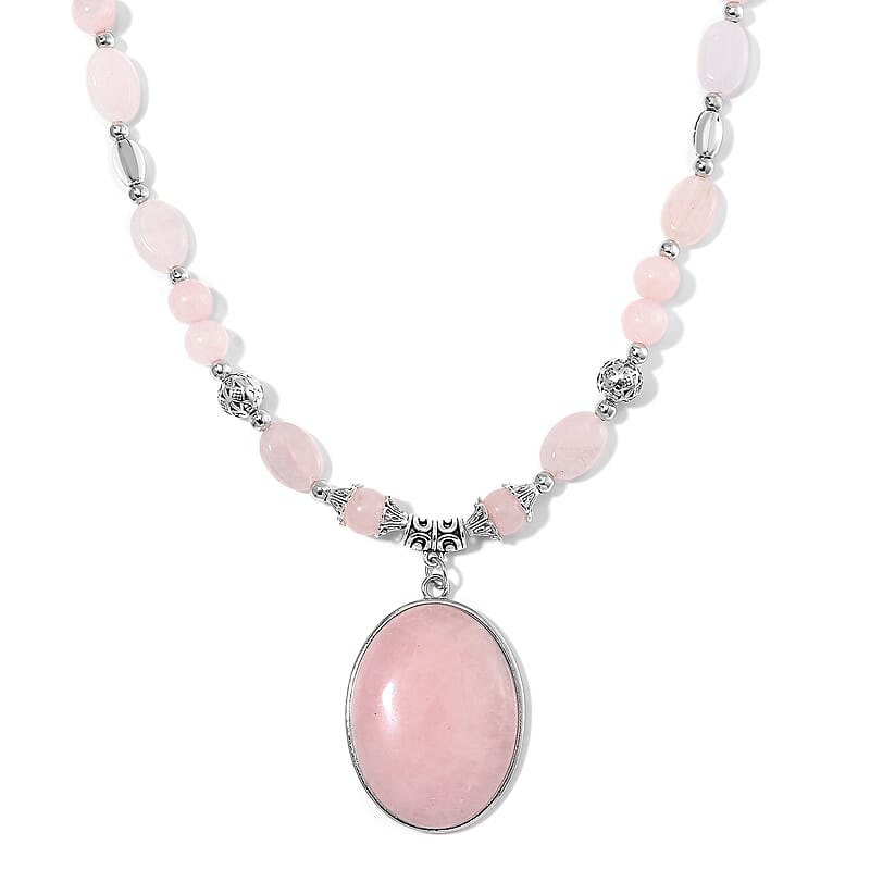 Galilea Rose Quartz 300.00 ctw Beaded Necklace in Sliverstone 20 Inches