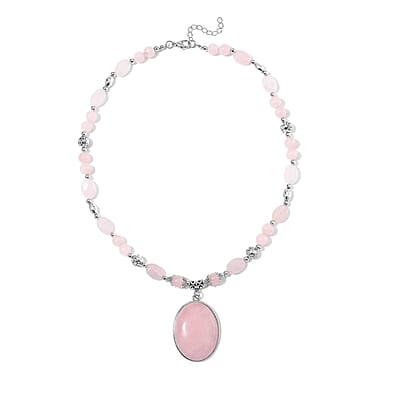 Galilea Rose Quartz 300.00 ctw Beaded Necklace in Sliverstone 20 Inches