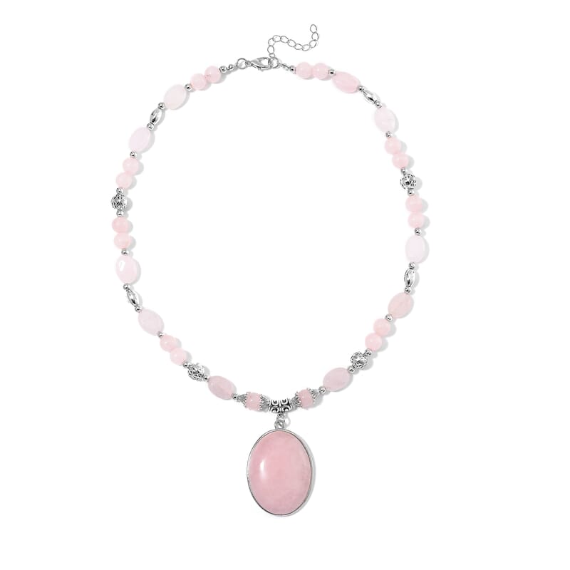 Galilea Rose Quartz 300.00 ctw Beaded Necklace in Sliverstone 20 Inches