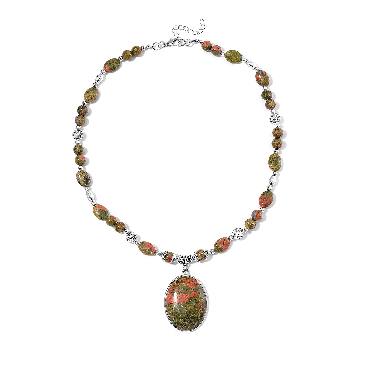 Unakite 300.00 ctw Beaded Necklace in Silverstone 20 Inches image number 2