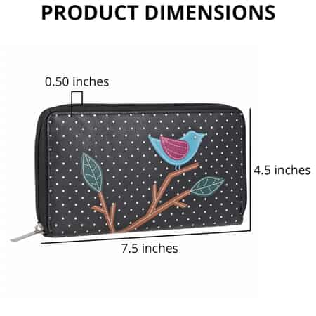 Union Code Black Color Bird Sitting on Tree Pattern RFID Protected 100% Genuine Leather Applique Women's Wallet image number 3