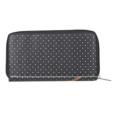 Union Code Black Color Bird Sitting on Tree Pattern RFID Protected 100% Genuine Leather Applique Women's Wallet