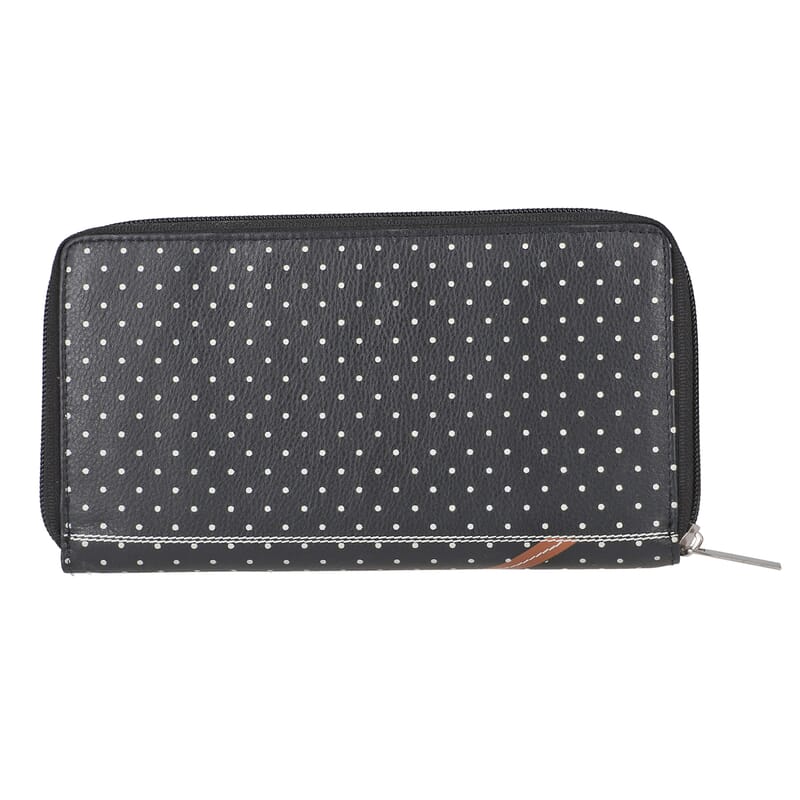 Union Code Black Color Bird Sitting on Tree Pattern RFID Protected 100% Genuine Leather Applique Women's Wallet