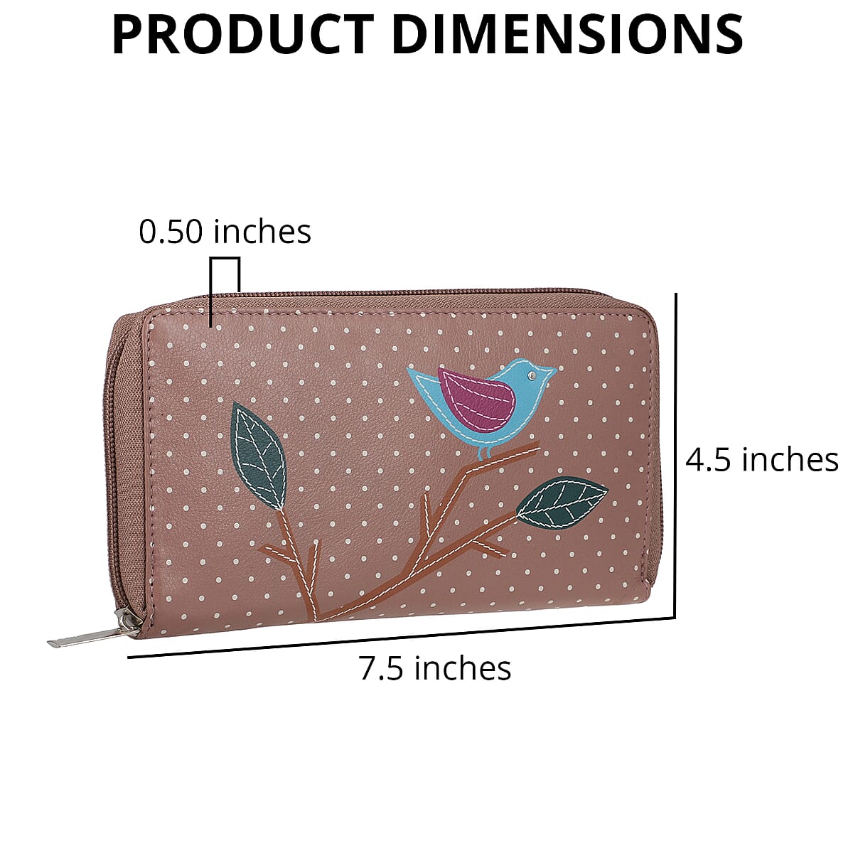 Union Code Purple Color Bird Sitting on Tree Pattern RFID Protected 100% Genuine Leather Applique Women's Wallet image number 3