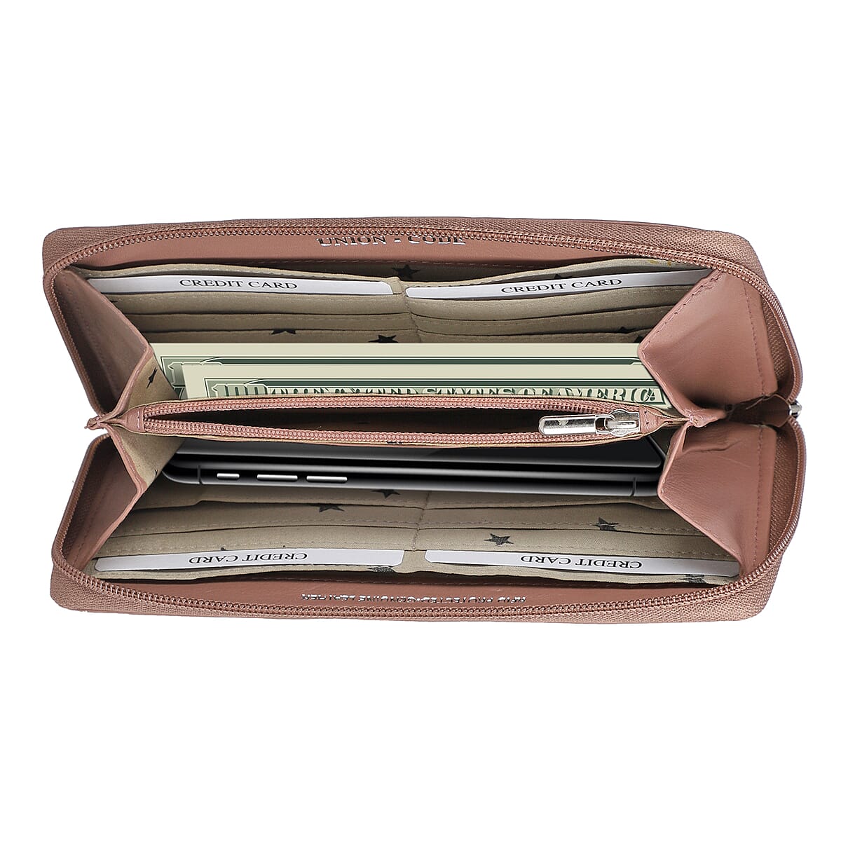 Union Code Purple Color Bird Sitting on Tree Pattern RFID Protected 100% Genuine Leather Applique Women's Wallet image number 5