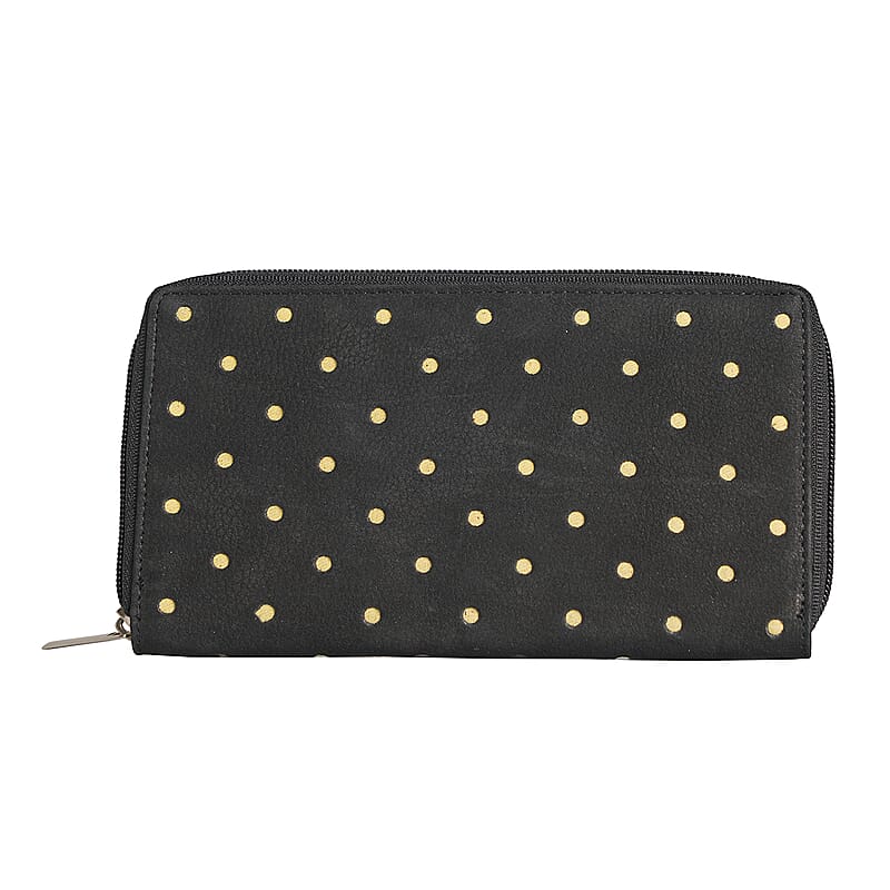 Union Code Black Polka Dots Print Genuine Leather RFID Women's Wallet