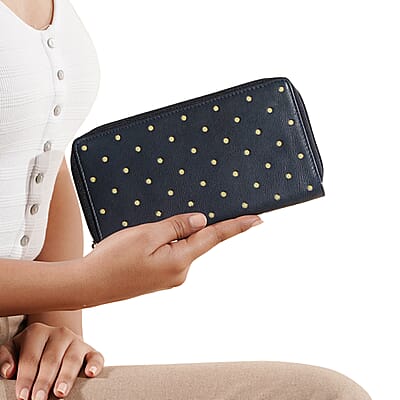 Union Code Black Polka Dots Print Genuine Leather RFID Women's Wallet