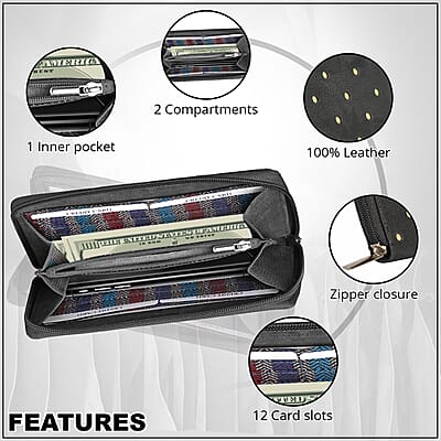 Union Code Black Polka Dots Print Genuine Leather RFID Women's Wallet