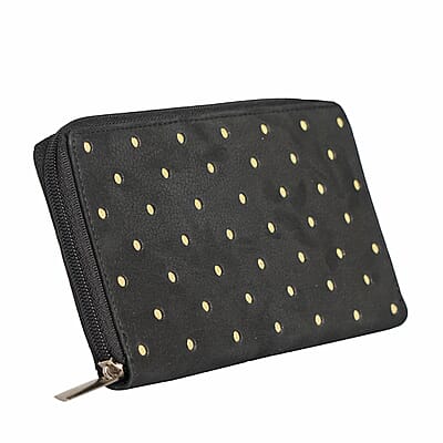 Union Code Black Polka Dots Print Genuine Leather RFID Women's Wallet