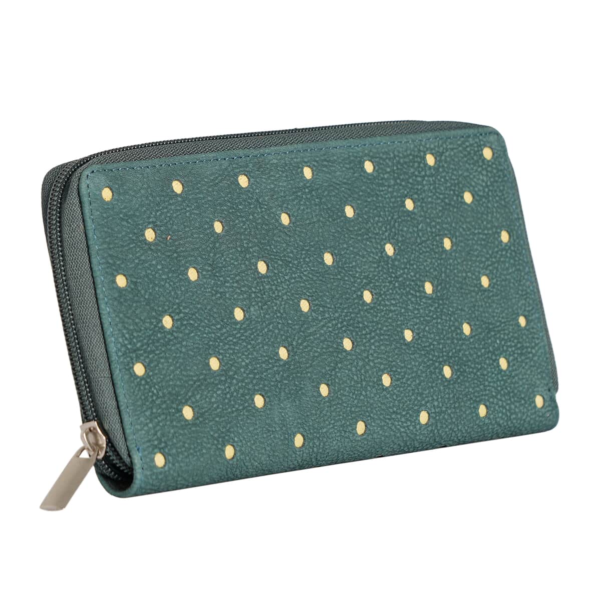 Union Code Petrol Blue Polka Dots Print Genuine Leather RFID Women's Wallet image number 4