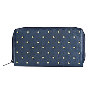 Union Code Navy Polka Dots Print Genuine Leather RFID Women's Wallet