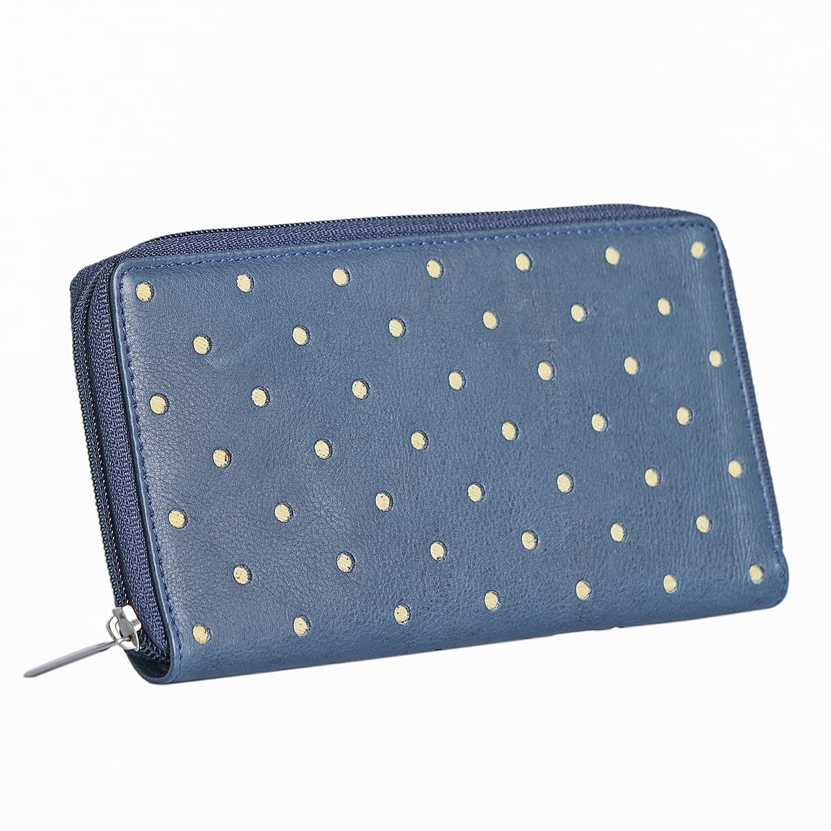 Union Code Navy Polka Dots Print Genuine Leather RFID Women's Wallet image number 4