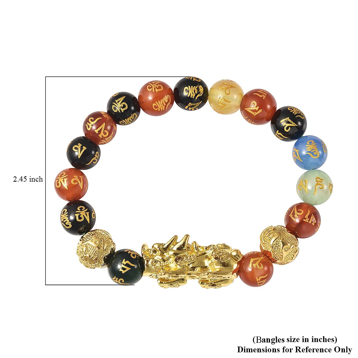 Feng Shui Pixiu Charm Multi Agate And Black Obsidian Carved Beads Stretch Bracelet in Goldtone, Stretchable Bracelet, Good Luck Birthday Gift 144.50 ctw image number 5