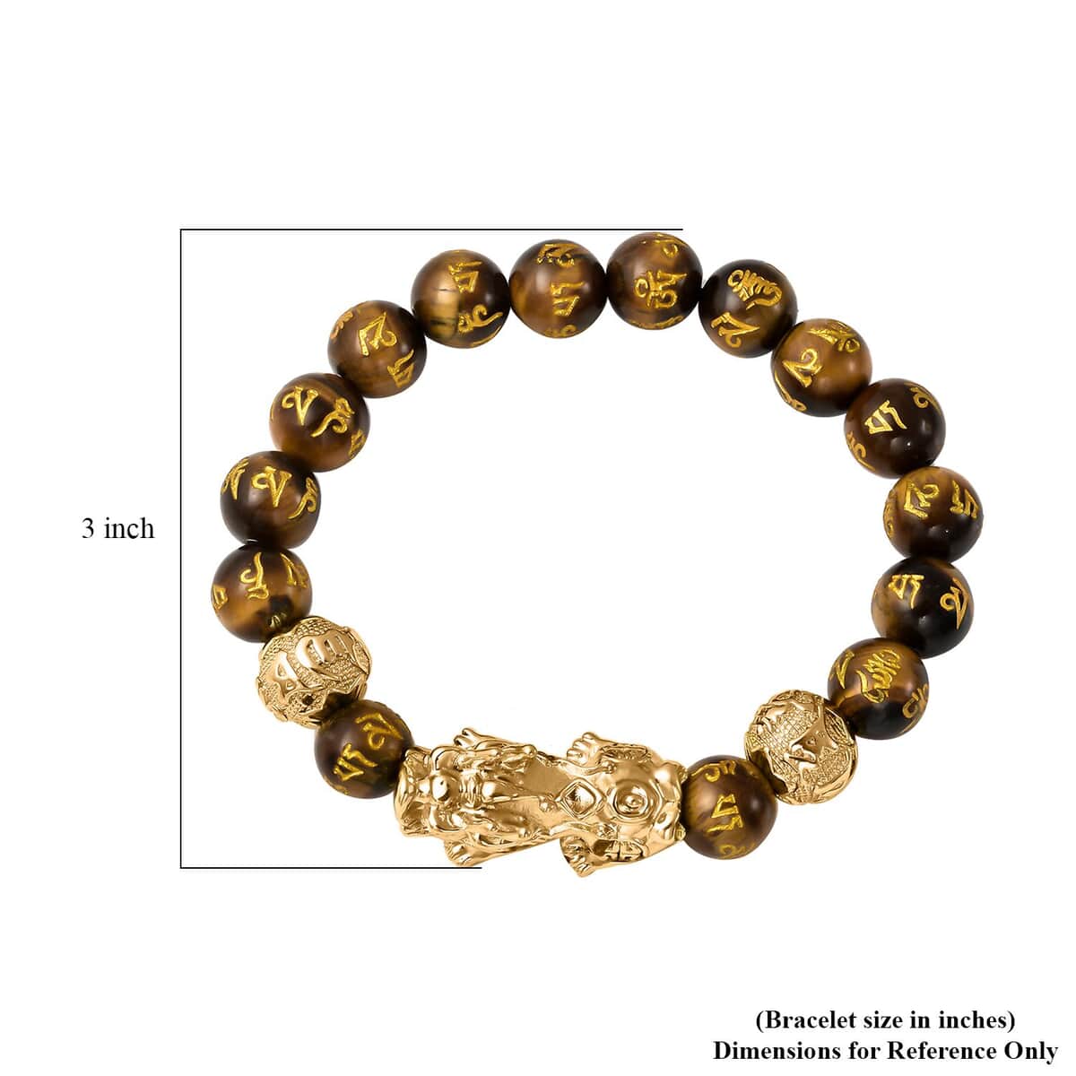 Feng Shui Pixiu Charm Yellow Tiger's Eye Carved Beads Stretch Bracelet in Goldtone, Stretchable Bracelet, Good Luck Birthday Gift 112.50 ctw image number 8