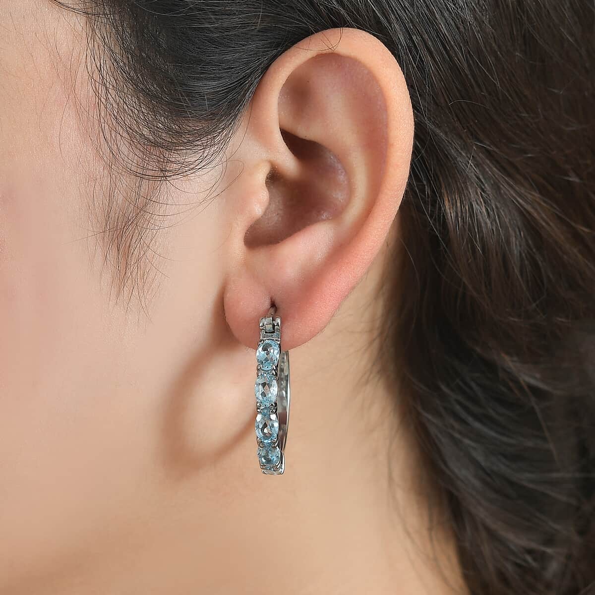 Sky Blue Topaz 5.00 ctw Hoop Earrings in Stainless Steel image number 2