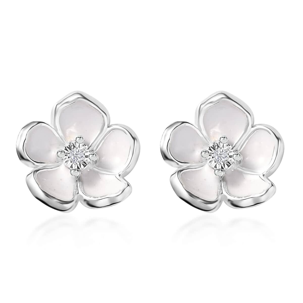 Diamond Accent Floral Earrings in Sterling Silver image number 0