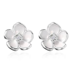 Diamond Accent Floral Earrings in Sterling Silver