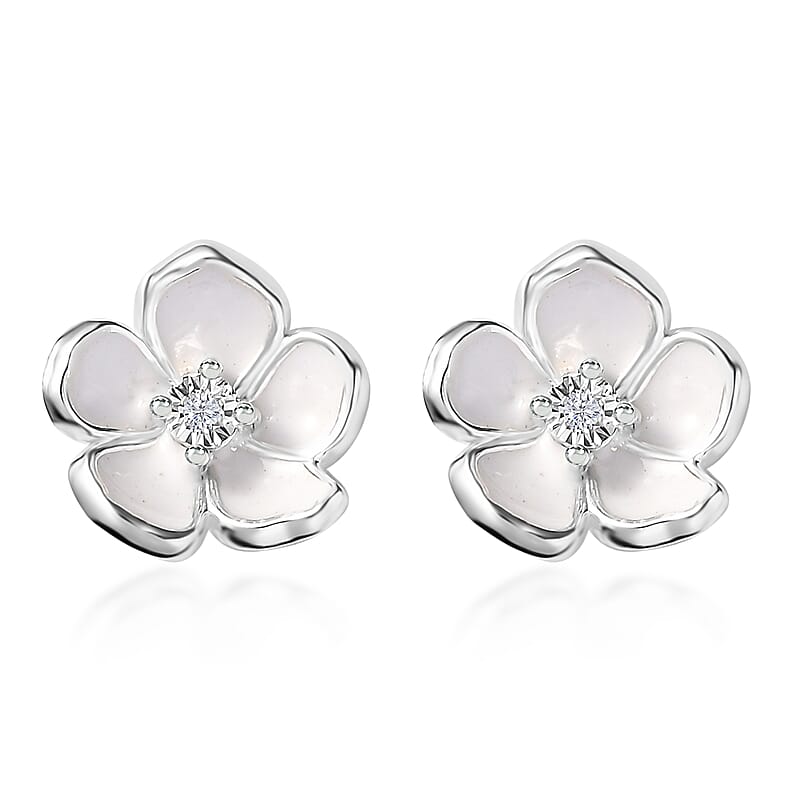 Diamond Accent Floral Earrings in Sterling Silver