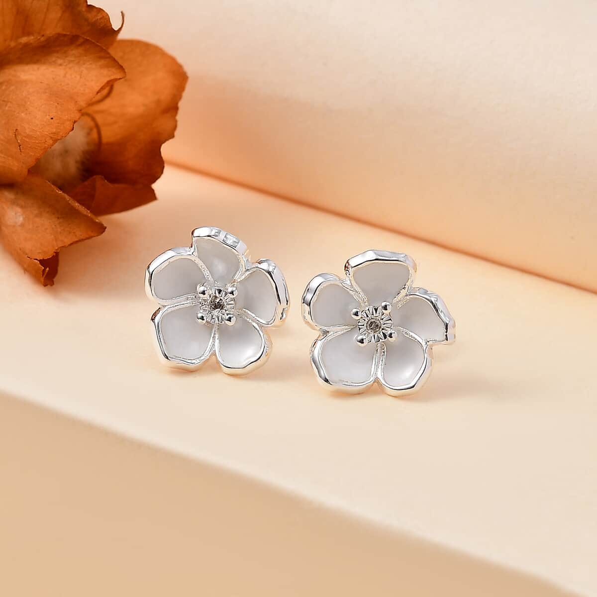 Diamond Accent Floral Earrings in Sterling Silver image number 1