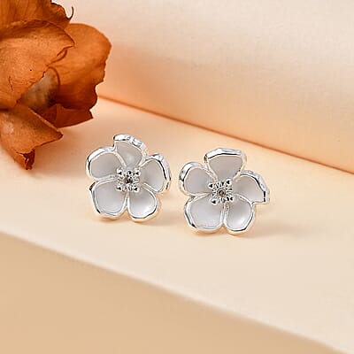 Diamond Accent Floral Earrings in Sterling Silver