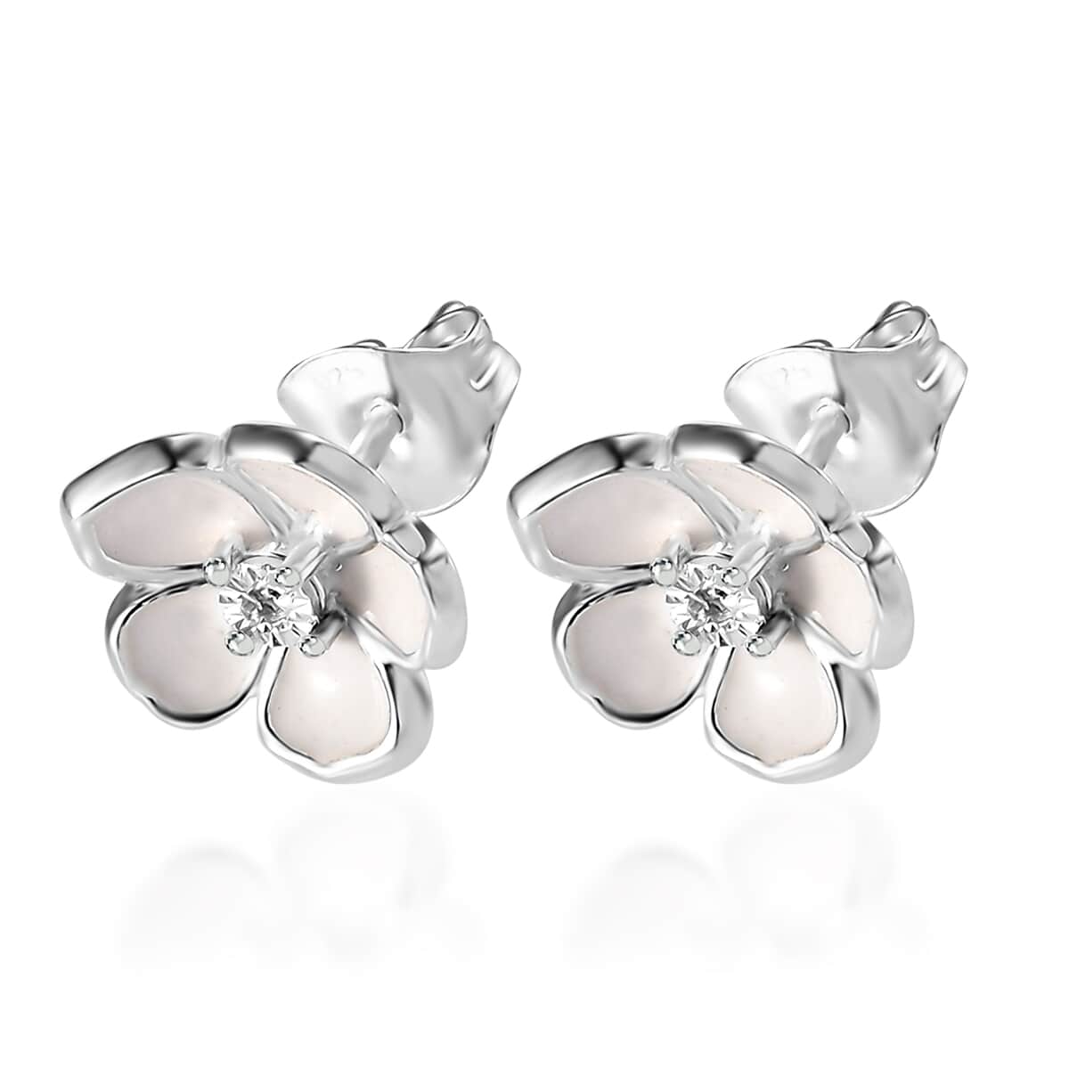 Diamond Accent Floral Earrings in Sterling Silver image number 3