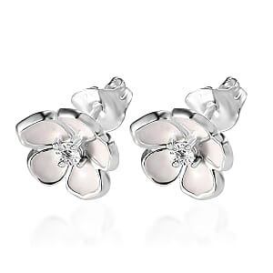 Diamond Accent Floral Earrings in Sterling Silver