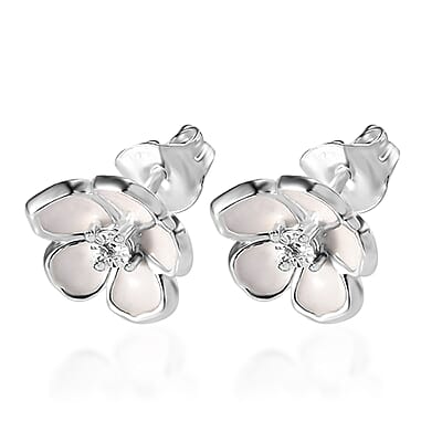 Diamond Accent Floral Earrings in Sterling Silver
