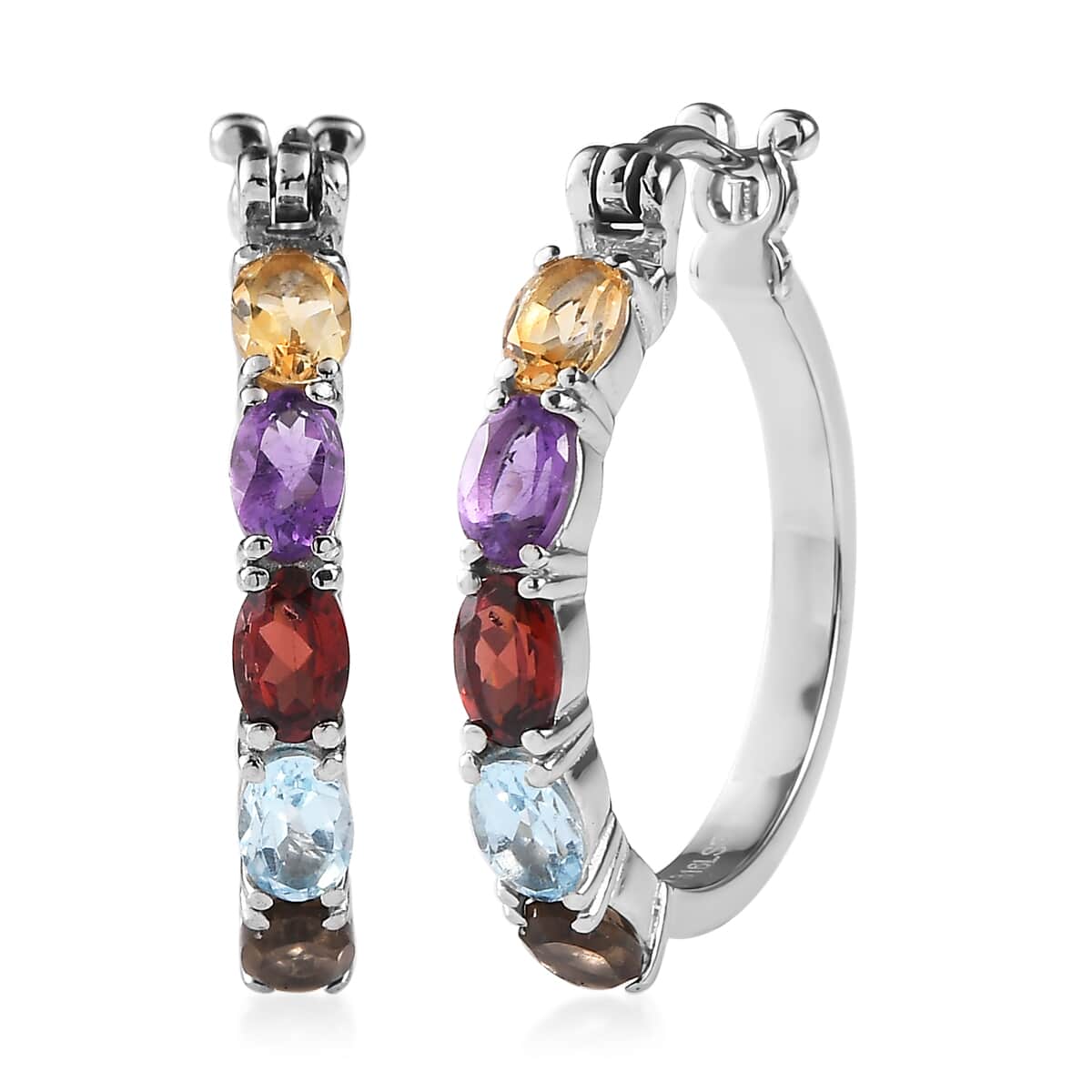 Multi gemstone 5.00 ctw Hoop Earrings in Stainless Steel image number 0