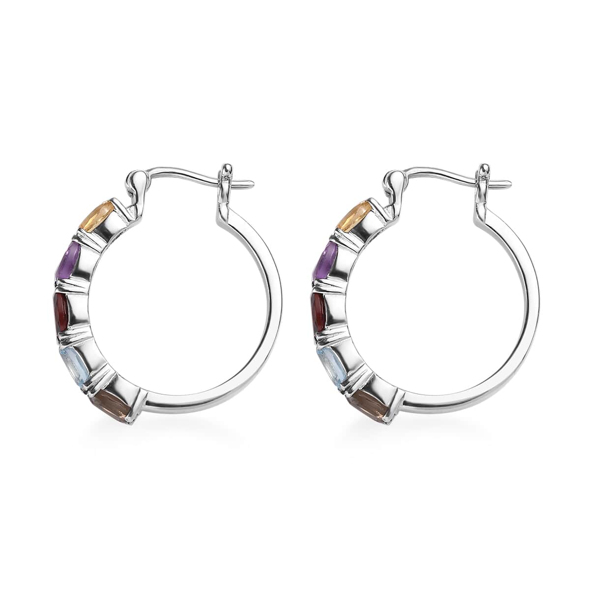 Multi gemstone 5.00 ctw Hoop Earrings in Stainless Steel image number 3