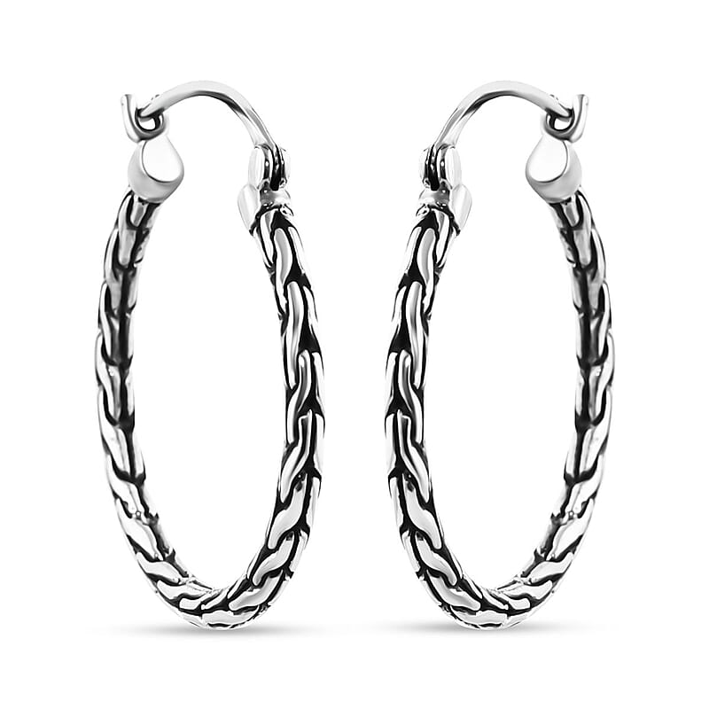 Bali Legacy Sterling Silver Tulang Naga Hoop Earrings 6.46 Grams