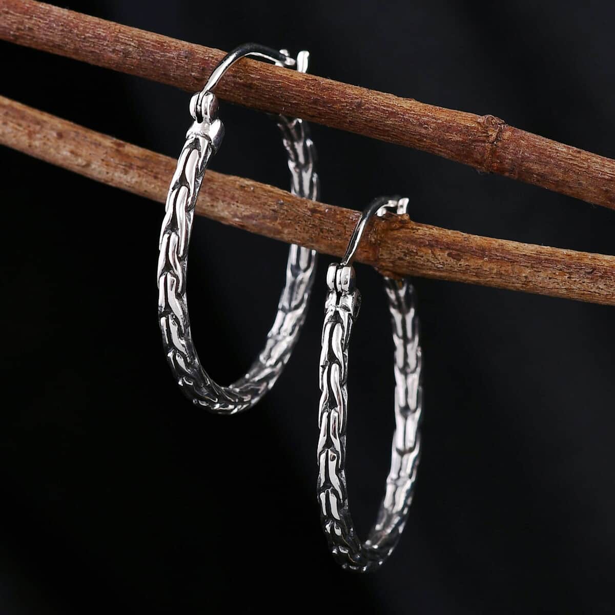 Bali Legacy Sterling Silver Tulang Naga Hoop Earrings 6.46 Grams image number 1