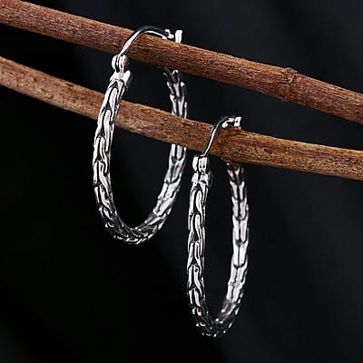 Bali Legacy Sterling Silver Tulang Naga Hoop Earrings 6.46 Grams