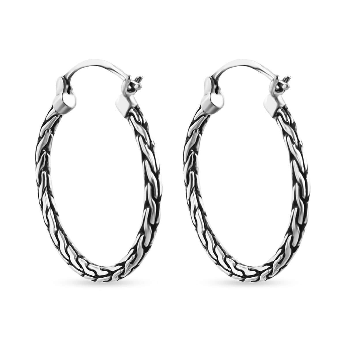 Bali Legacy Sterling Silver Tulang Naga Hoop Earrings 6.46 Grams image number 4