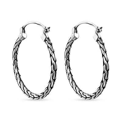 Bali Legacy Sterling Silver Tulang Naga Hoop Earrings 6.46 Grams