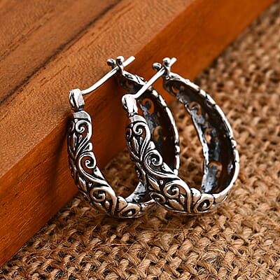 Bali Legacy Filigree Hoop Earrings in Sterling Silver 6.20 Grams