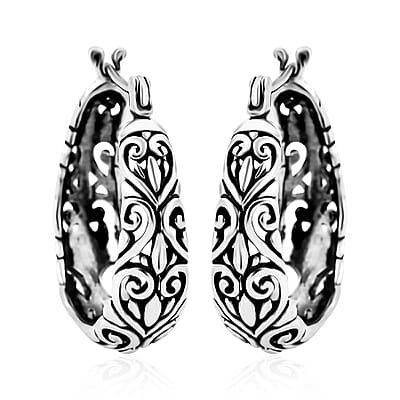 Bali Legacy Filigree Hoop Earrings in Sterling Silver 6.20 Grams