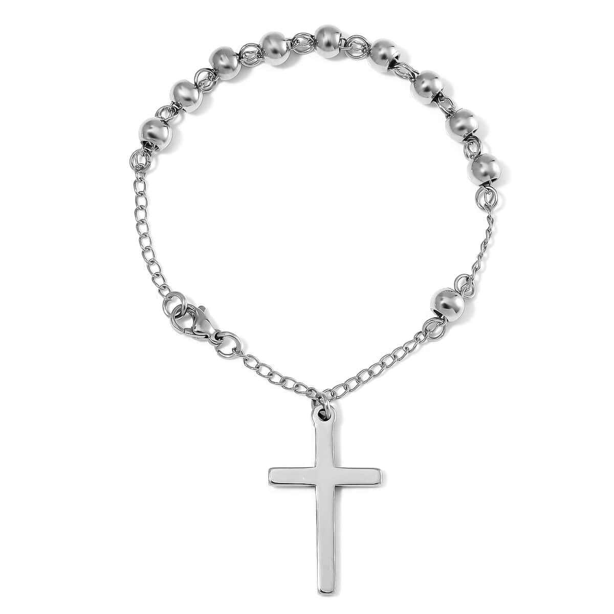 Cross Charm Bracelet in Stainless Steel (7.50 In) image number 0