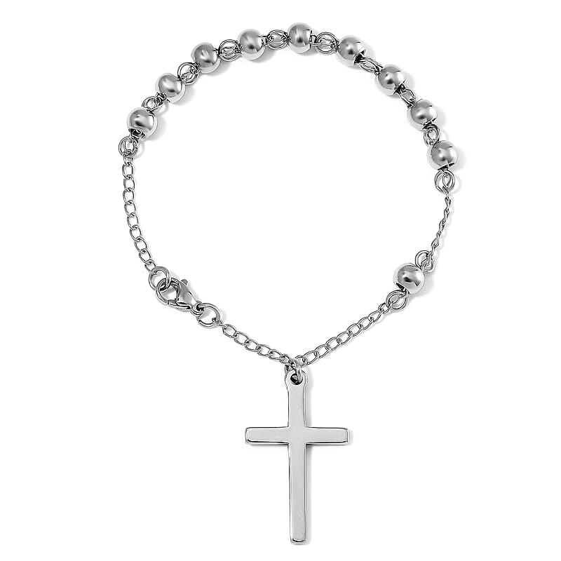 Cross Charm Bracelet in Stainless Steel (7.50 In)
