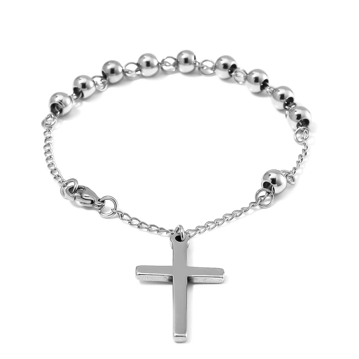 Cross Charm Bracelet in Stainless Steel (7.50 In) image number 2