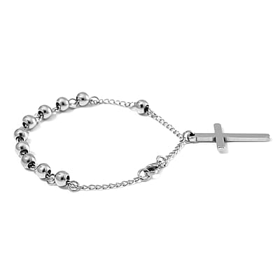 Cross Charm Bracelet in Stainless Steel (7.50 In)